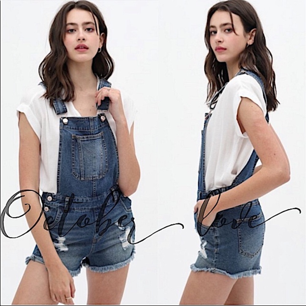 New Distressed Blue Denim Shortalls S M & L